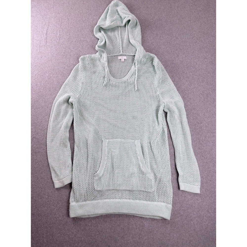 C. Wonder Mint Green Crochet Knit Cotton Sweater Hoodie Large Pullover